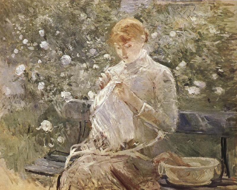 Berthe Morisot The Woman sewing at the courtyard oil painting image